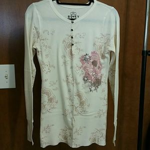 Cream & Pink Roxy Thermal with heart buttons Sz L
